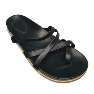 Boden Criss-Cross Multi Strap Flat Sandals Black Leather
